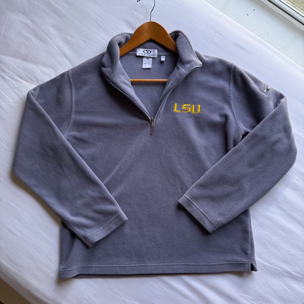 Vantage LSU Tigers Fleece Quarter Zip Pullover Purple Medium Embroidered Logo